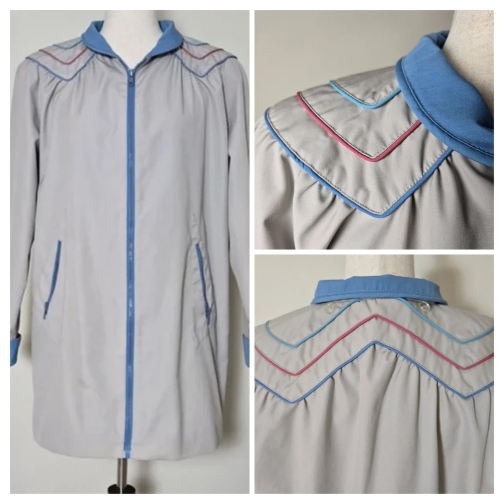 Vintage Mulberry Street Jacket | 80s Chevron Grandma Gray Blue | Women’s M